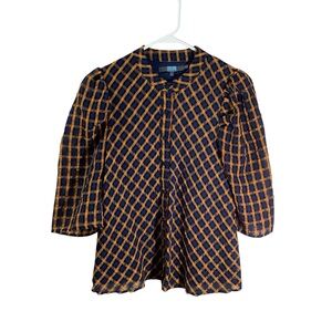 Eva Franco Anthropologie Textured Plaid Button Front Blouse